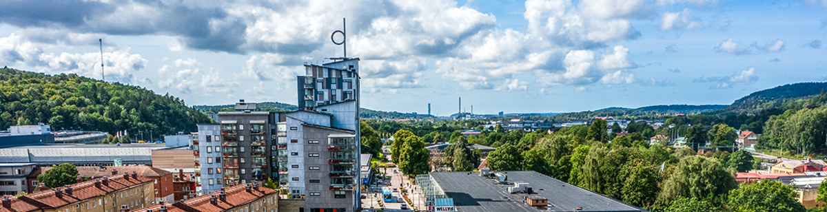 Vy över hustak i Partille centrum